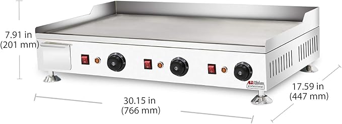 ALDKitchen Flat Top Griddle | Teppanyaki Grill with Dual Thermostat | No plug | 110V (30.15’ x 17.59’)