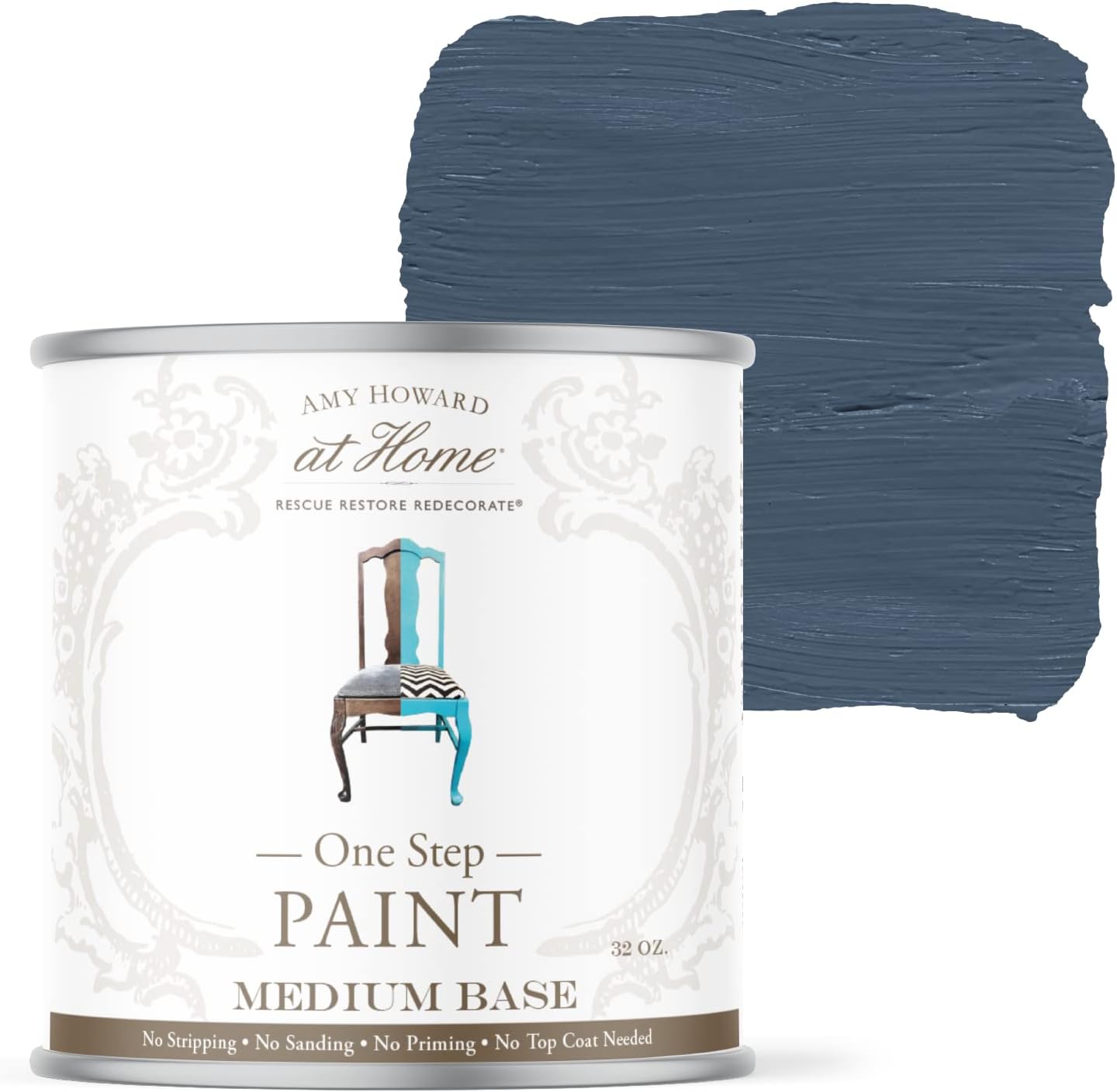 AMY HOWARD AT HOME Chalk-Based One Step Paint for Furniture, Cabinetry, Decor, Finish, and More | No Stripping, Sanding, or Priming | Medium Base | 16 Ounce | Lakai Blue