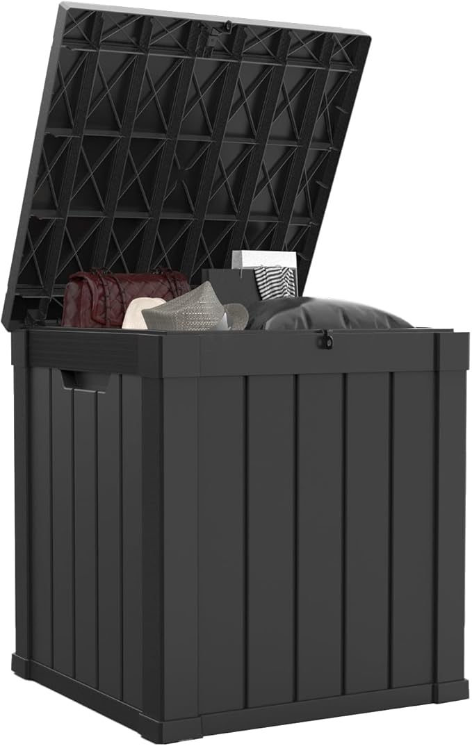 50 Gallon Waterproof Outdoor Storage Box,Resin Deck Box,Lockable Outside Storage Box Container for Patio Furniure,Garden,Tools (50 Gallon,Black)