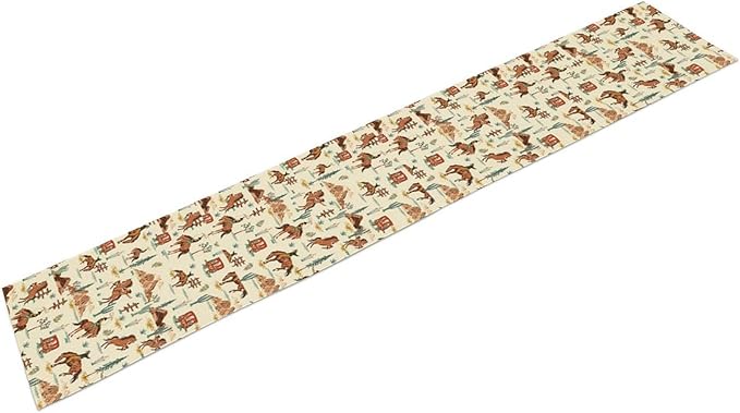 Western Cowboy Table Runner,Vintage Farmhouse Country Cowboy Horse Cactus Desert Print Table Runner for Kitchen Dining Table Holiday Home Party Decor 13x120in