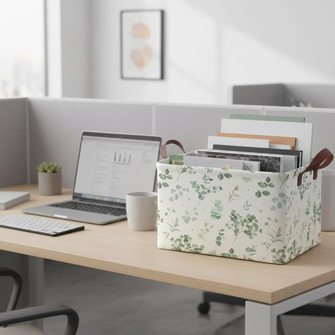 Sage Green Storage Basket Waterproof Canvas Toy Storage Bin Home Decor Collapsible Outdoor Basket with Leather Handles Sage Green Blanket Baskets For Closets,Bedrooms,Gifts Baskets