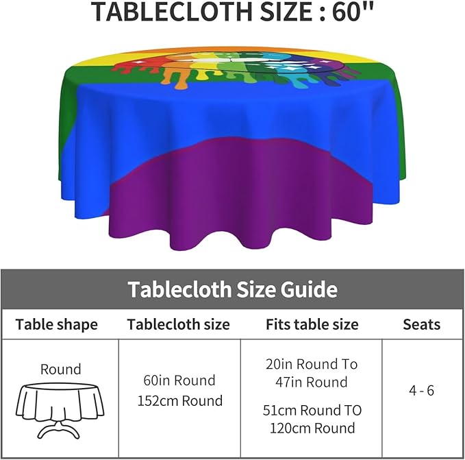 Homosexual Round Tablecloth Lesbian Rainbow - Homosexual Tablecloth 60 Inch Waterproof Rustic Table Cloth Fabric Farmhouse Stripe Decorative for Picnic Party Holiday Home Indoor Outdoor