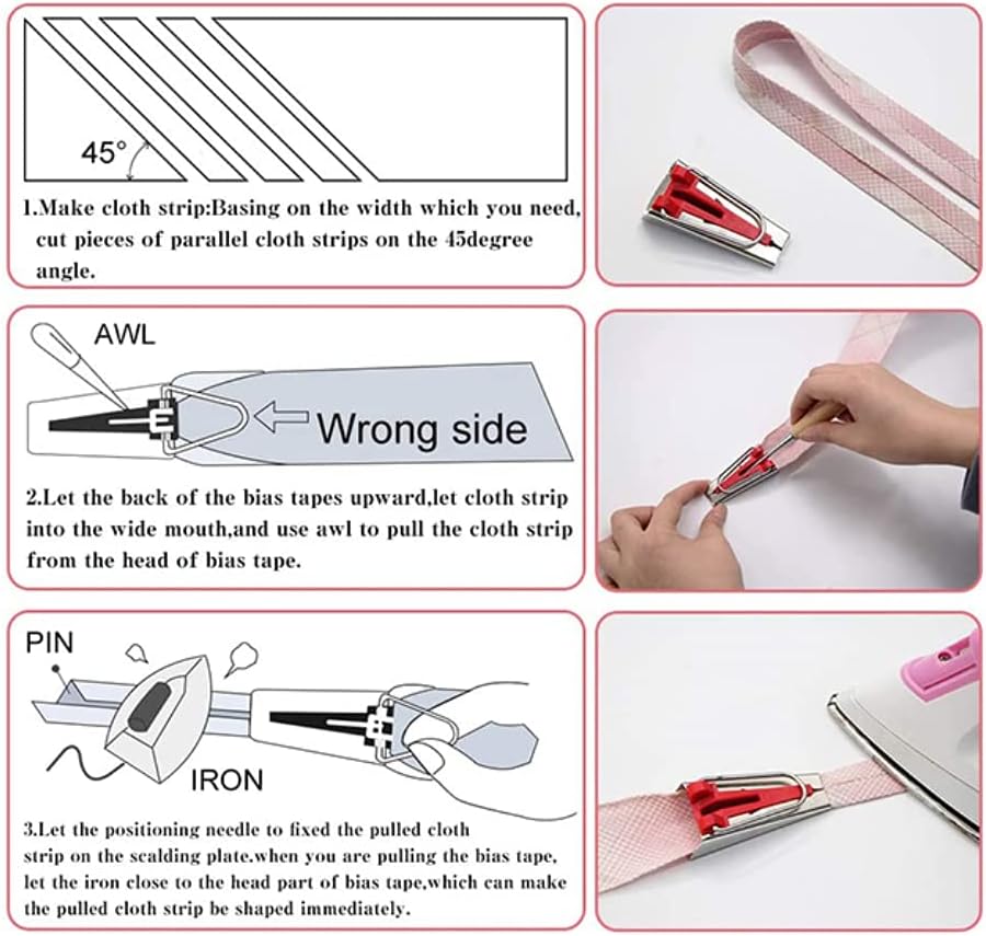 5pcs Bias Tape Makers Set Fabric Tape Maker Tool Set DIY Sewing Quilting Bias Binding Maker 6MM/9MM/12MM/18MM/25MM