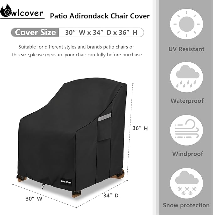 Outdoor Chair Covers 30"W x 34"D x 36"H,600D Heavy Duty Waterproof Patio Chair Cover,Outdoor Furniture Covers for Lawn/Garden Chiar,Black