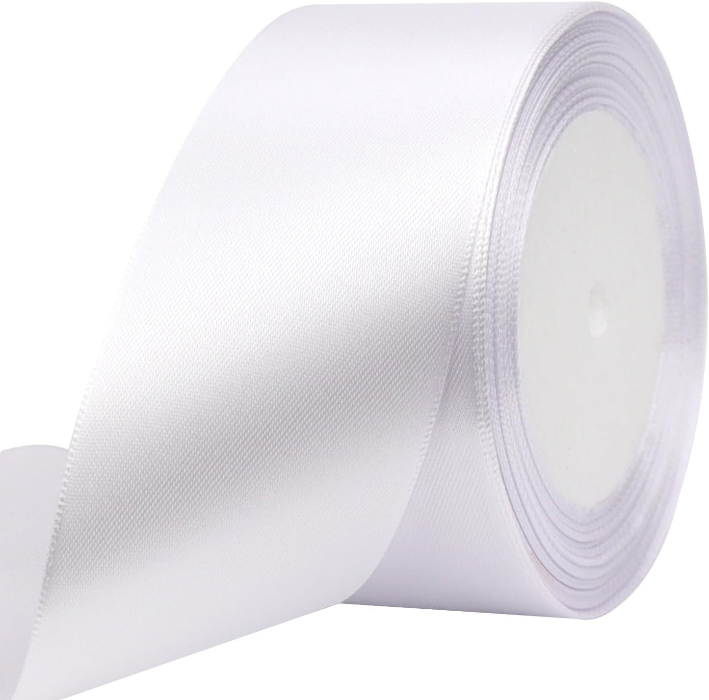 White Solid Satin Ribbon 2 Inch 25 Yards Solid Polyester Fabric Ribbon for Gift Wrapping Wedding Christmas Baby Shower Birthday Party Decoration Handmade Immortal Flower Craft