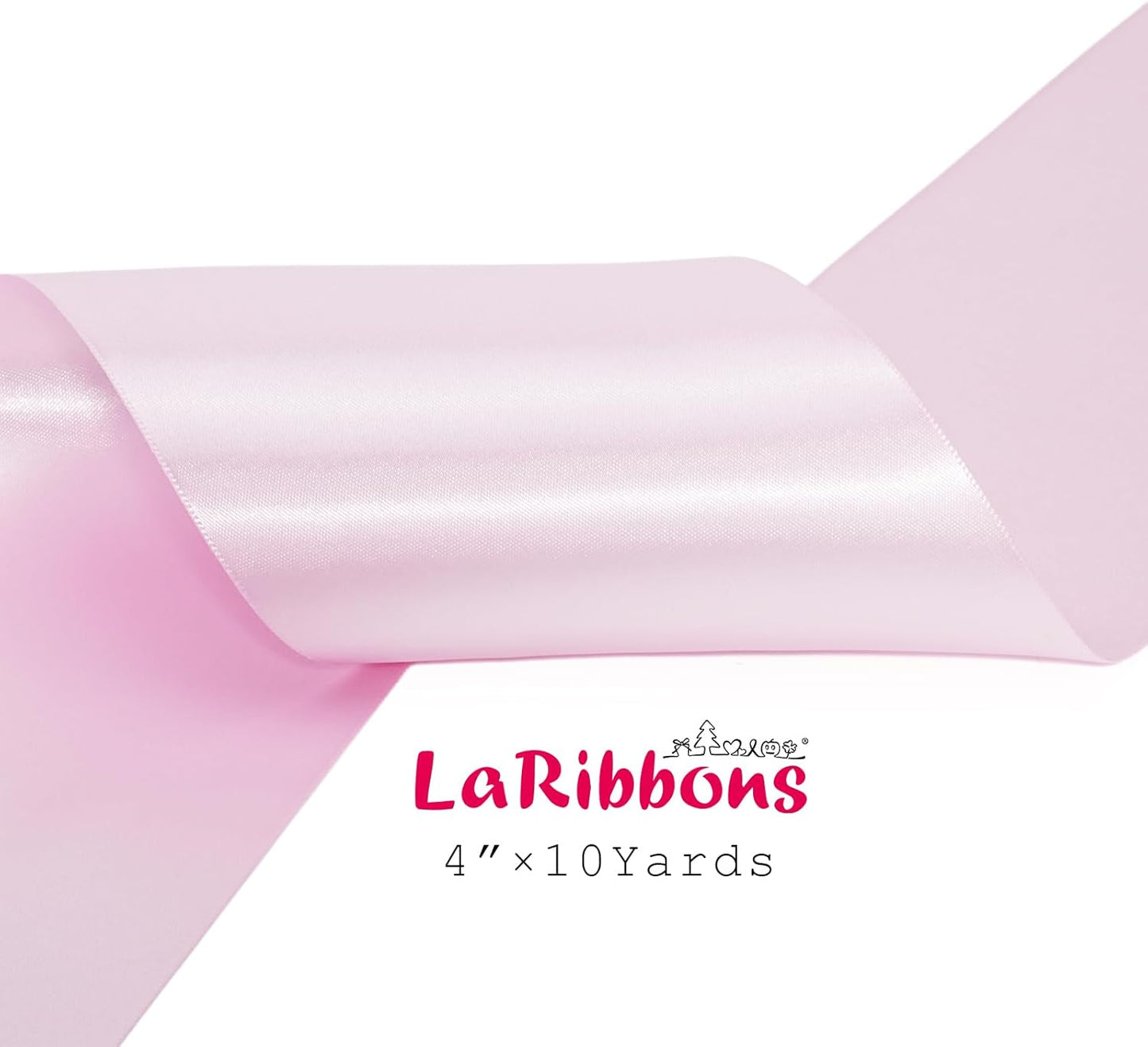 LaRibbons Light Pink Satin Ribbon 4 Inch 10 Yards Double Faced Luxury Light Pink Silk Ribbon for Gift Wrapping Flower Bouquets Bow Christmas Wedding Party Decoration