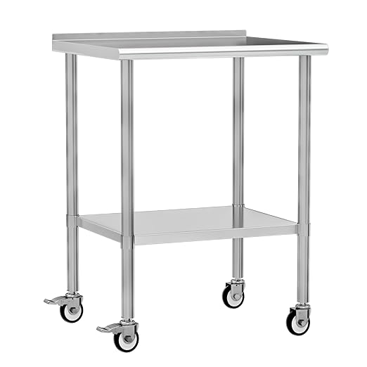 Stainless Steel Work Table with Wheels, 24x30 Inch NSF Food Prep Table with Backsplash & Adjustable Undershelf for Commercial Kitchen, Restaurant, Garage, Outdoor BBQ