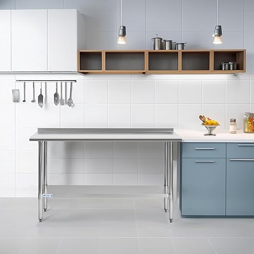 Hally Stainless Steel Table for Prep & Work 30 x 60 Inches, NSF Commercial Heavy Duty Table with Undershelf and Backsplash for Restaurant, Home and Hotel