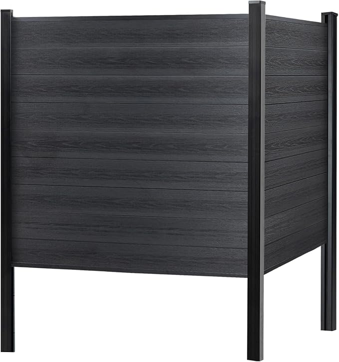Mondaria Fence Privacy Screen with 8ft In-ground Posts, 6ft(H) x 6ft(W) Wood Plastic Composite Fence Panels Weather-Resistant Outdoor Fence for Backyard/Garden (Black, 2 Posts)