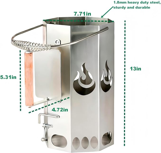 Ember Echo Heavy-Duty XL Charcoal Chimney Starter，Charcoal Starter Chimney Durable Quick-Ignition Grilling Essential for BBQ, Smoker, Pizza Oven, Outdoor Campfire & Fire Pit