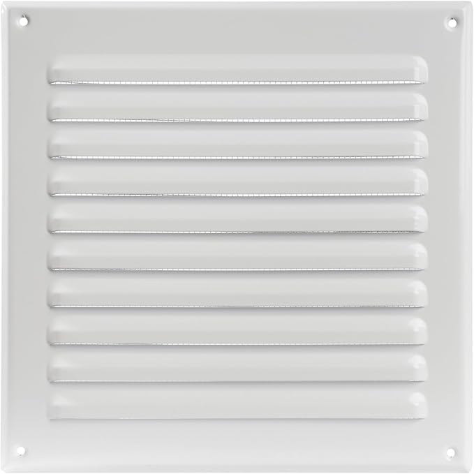 Square Ventilation Grille / 8" x 8" Inch Inside Measurement/White Metal Air Vent Louver - Inside/Outside use - / 10" x 10" Inch Outer Measurement