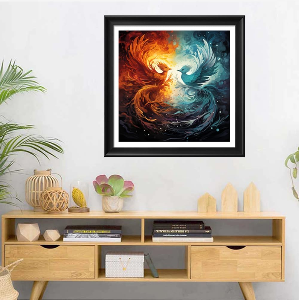 Leczany Cross Stitch Stamped Kit for Adults or Kids - Ice Fire Phoenix | DIY Embroidery Starter Patterns Craft Kit Needlepoint for Beginner | 11CT, 3 Strands | 19.7x19.7 inches