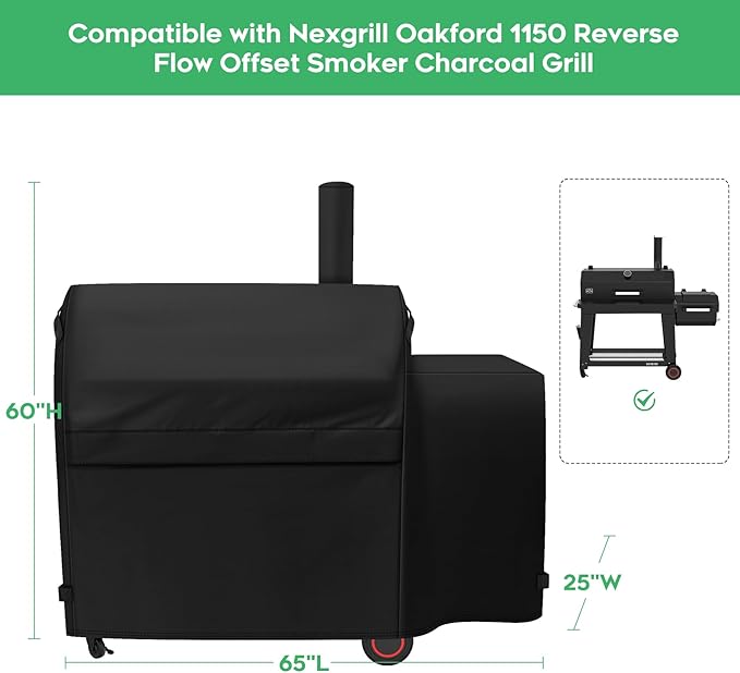 Heavy-Duty 600D Grill Cover fit for Nexgrill Oakford 1150 Reverse Flow Offset Smoker Charcoal Grill, Nexgrill Oakford 1150 Reverse Flow Grill Model 810-0071 Cover