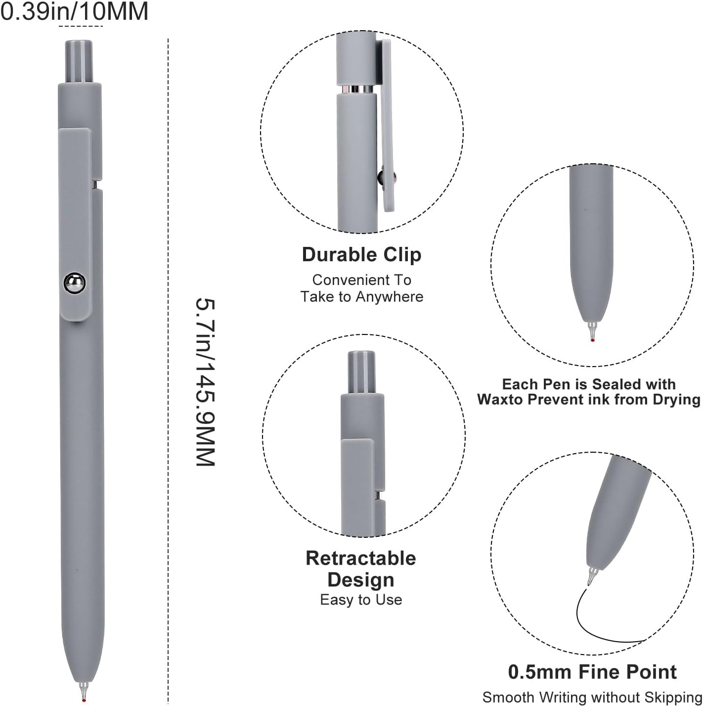 Ddaowanx Gel Pens, 0.5mm Fine Point Quick Dry Black Ink Pens Retractable, Nursing School Essentials,School Supplies, Gifts for Women (6Pcs-Black Ink)