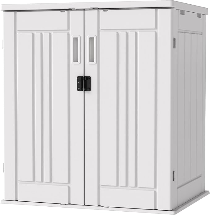 EHHLY Heavy Duty Small Storage Cabinet Outdoor Weatherproof, 14 Cuft Garage Storage Cabinet with 2 Adjustable Shelves, Lockable Kitchen Pantry Closer Organizer, 31Wx23Lx34H, Polar White