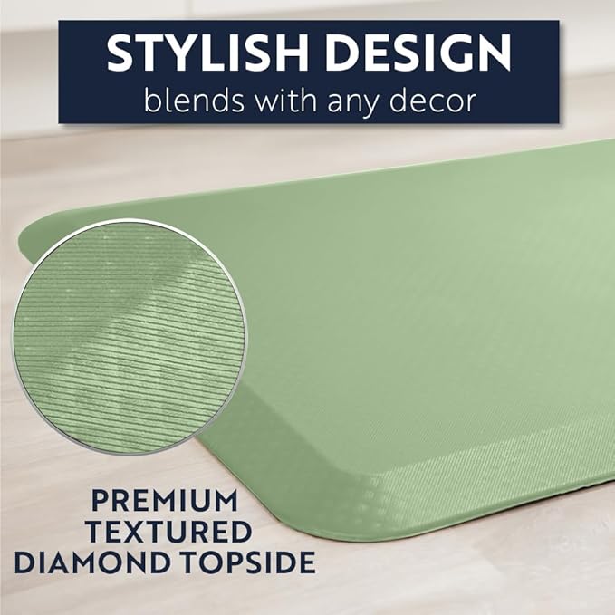 KANGAROO Thick Ergonomic Anti Fatigue Mats for Kitchen Floor, Cushioned Standing Office Desk Mat, Waterproof Scratch Resistant Topside, Supportive All Day Comfort Padded Foam Rugs, 17x24, Sage Green