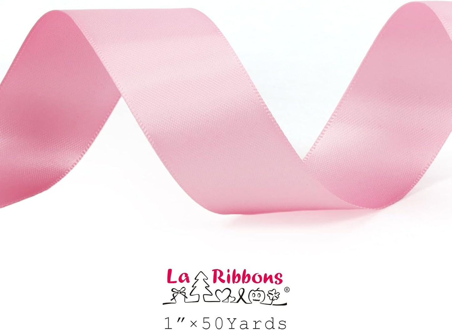 LaRibbons 1 Inch 50 Yard Double Faced Satin Ribbon,Rose Pink Satin Craft Fabric Ribbon for Gift Wrapping Floral Bouquets Wedding Party Decoration