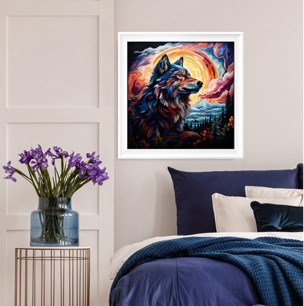 Leczany Cross Stitch Stamped Kit for Adults or Kids - Colorful Wolf Trail | DIY Embroidery Starter Patterns Craft Kit Needlepoint for Beginner | 11CT, 3 Strands | 14.2x14.6 inches