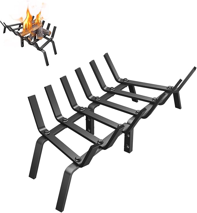 Fireplace Grate, 24 inch Solid Fireplace Log Holder, Heavy Duty Cast Iron Firewood Log Burning Rack Fire Grates for Inside Fireplace Accessories