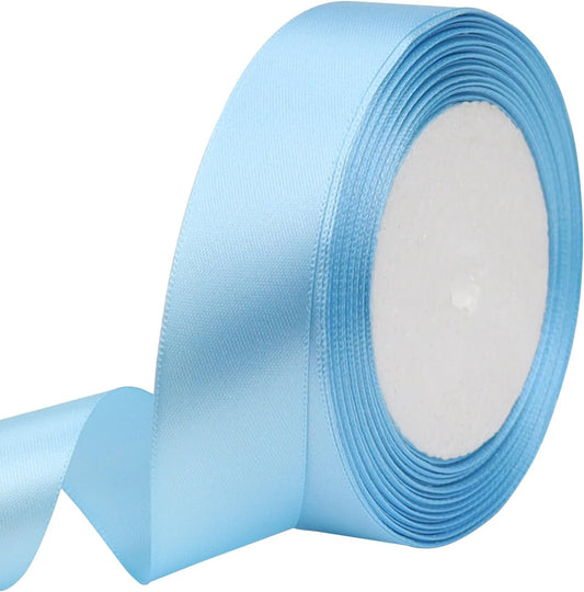 Sky blue Solid Satin Ribbon 1 Inch 25 Yards Solid Polyester Fabric Ribbon for Gift Wrapping Wedding Christmas Baby Shower Birthday Party Decoration Handmade Immortal Flower Craft