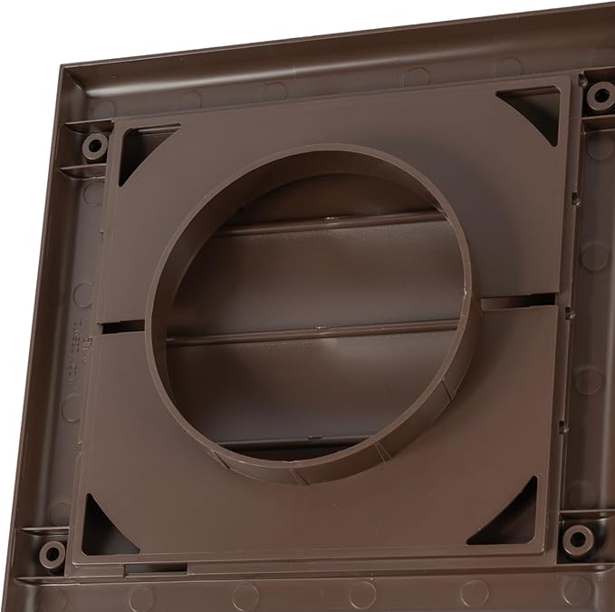 Plastic 4" Brown Dryer Vent Cover with Flange - Exhaust Ventilation Grille with Shutters - Louvered Air Vent for Bathroom, Kitchen, Garage various Ventilation Systems Ø3.9" / 7.5" x 7.5"