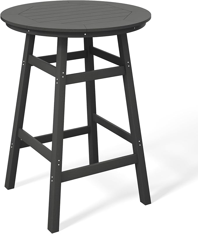 Costaelm Patio Bistro Table, 42" Counter Height Round Patio Cocktail Bar Table with Umbrella Hole, Outdoor Bistro Dining Pub Table for Front Porch Deck Backyard Garden, Gray