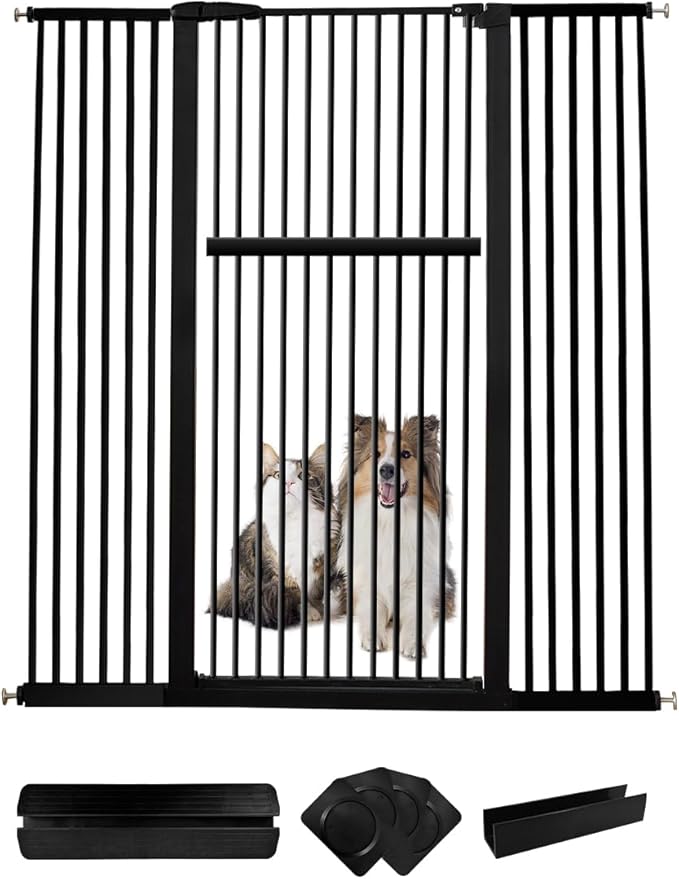 Lumizone Extra Tall Pet Gate 55.12" High Pressure Mounted 38.39"-59.24" Extra Wide (9 Sizes) 1.37" Gap for Cat Dog Stairs Doorway Hallway No Drilling Auto-Close (30.12"-59.24" W, Black)