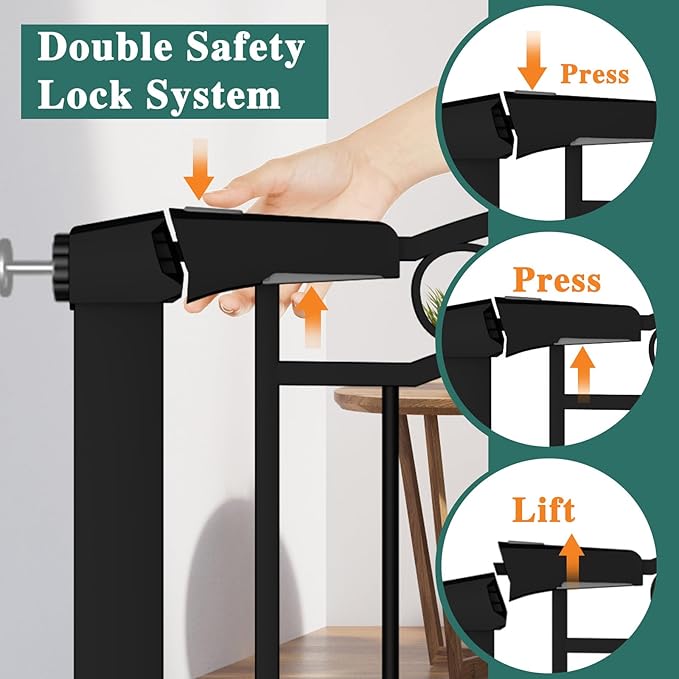 Fairy Baby 48.9"-51.5" Extra Wide Baby Gate with Door, 49 50 51 Inches Walk THR Baby Gates for Stairs Pressure Mounted no Drill, Indoor Tension Metal Pet Dog Gate, Auto Close Safety Gate, Black