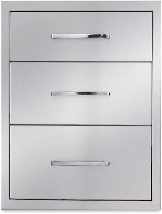 Outdoor Kitchen Drawers Stainless Steel 3-Drawer BBQ Drawer 16" W x 21" H x 23" D Enclosed Built-in Drawer Flush Mount for Outdoor Kitchens & BBQ Islands