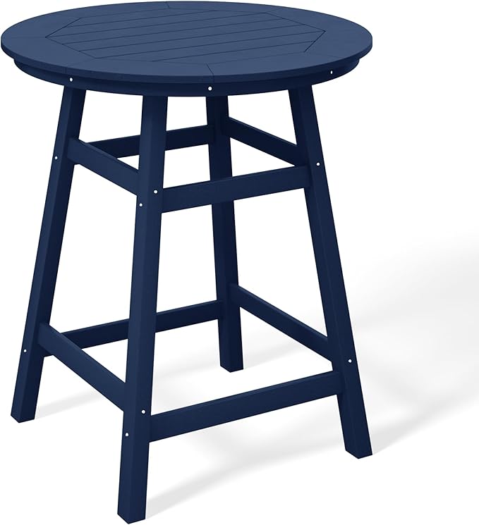 Costaelm Patio Bistro Table, 37" Counter Height Round Patio Cocktail Bar Table with Umbrella Hole, Outdoor Bistro Dining Pub Table for Front Porch Deck Backyard Garden, Navy Blue