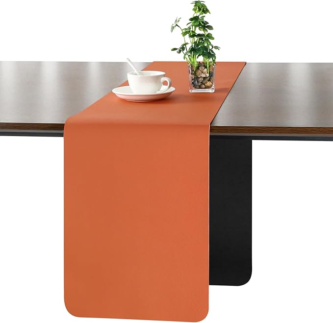 Myir JUN Table Runner Double Sided Vinyl Runner Table 94 Inch Long Runner for Table Washable Waterproof Non-Slip for Home Decorations Black Orange,12 x 94 inch