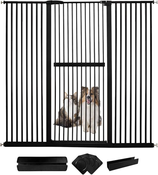 Lumizone Extra Tall Cat Gate 61.02" High Pressure Mounted Extra Wide 63.39"-67.32" (17Sizes) 1.37" Gap No Drilling Auto-Close Tall Pet Gate for Dogs (Black, 63.39"-67.32" W)