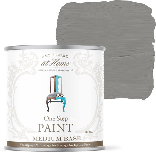 AMY HOWARD AT HOME Chalk-Based One Step Paint for Furniture, Cabinetry, Decor, Finish, and More | No Stripping, Sanding, or Priming | Medium Base | 16 Ounce | Selznick Grey