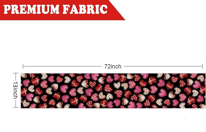 Valentines Day Decorations Table Runner Love Hearts Black Kitchen Dining Table Decor Holiday Anniversary Indoor Outdoor Party Suppies 72×13 Inch