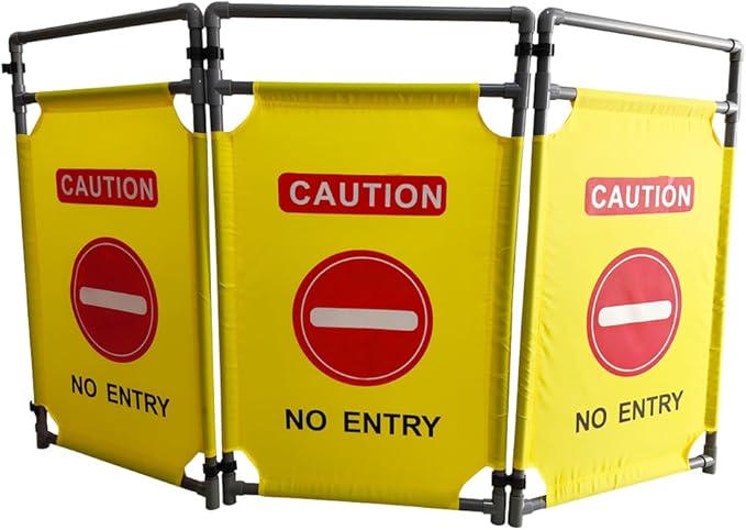 3 Panels 5.8FT Foldable Safety Barricade Security Sign Barrier Heavy Duty PVC Frame "NO ENTRY" Caution