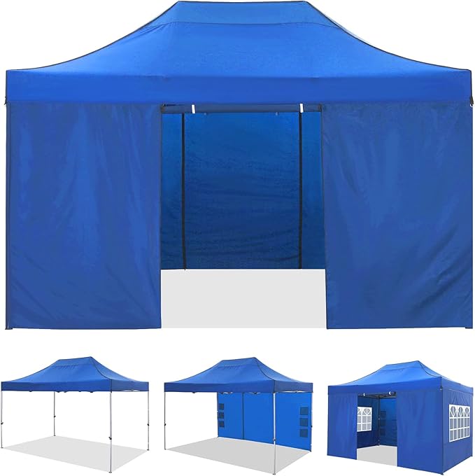 COBIZI 10x15 Pop up Canopy Tent 10x15 Canopy with 4 Sidewalls Waterproof Heavy Duty Commercial Canopy for Parties Outdoor Garden Gazebo Tent, Carry Bag(10x15ft, Blue)