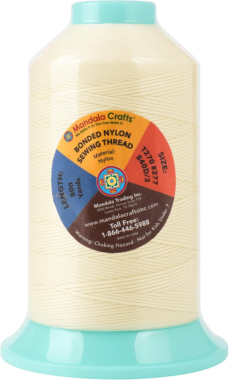 Mandala Crafts Size 277 840D T270 Bonded Nylon Thread Ivory Heavy Duty Sewing Threads - 800 YDs Tex 270 Thread for Leather, Jeans, Weaving, Outdoor Marine Upholstery Threads