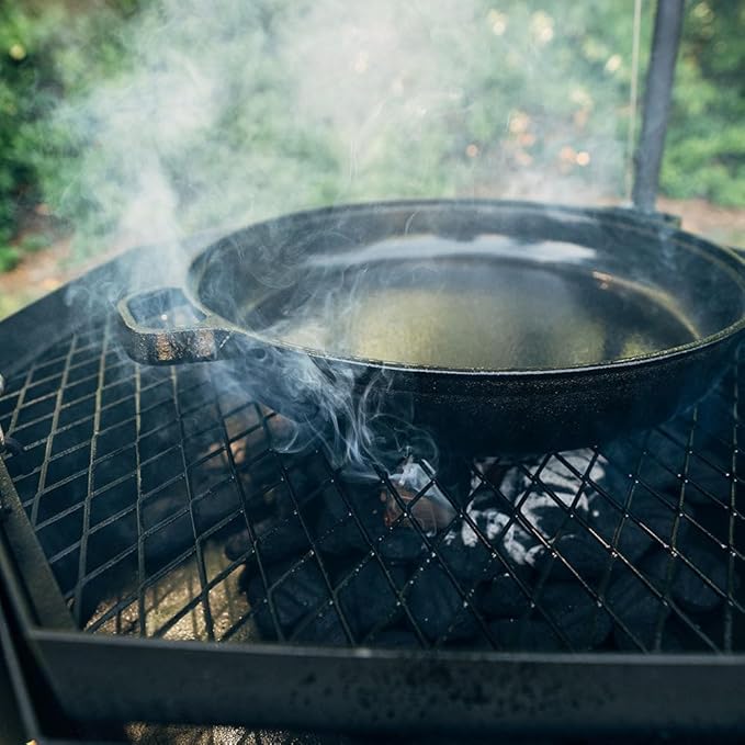 TITAN GREAT OUTDOORS Ash & Ember Santa Maria Grill, Argentine Style Open Fire Grill, Adjustable Cooking Grate with Flywheel, BBQ Grill Comes with Cast Iron Skillet