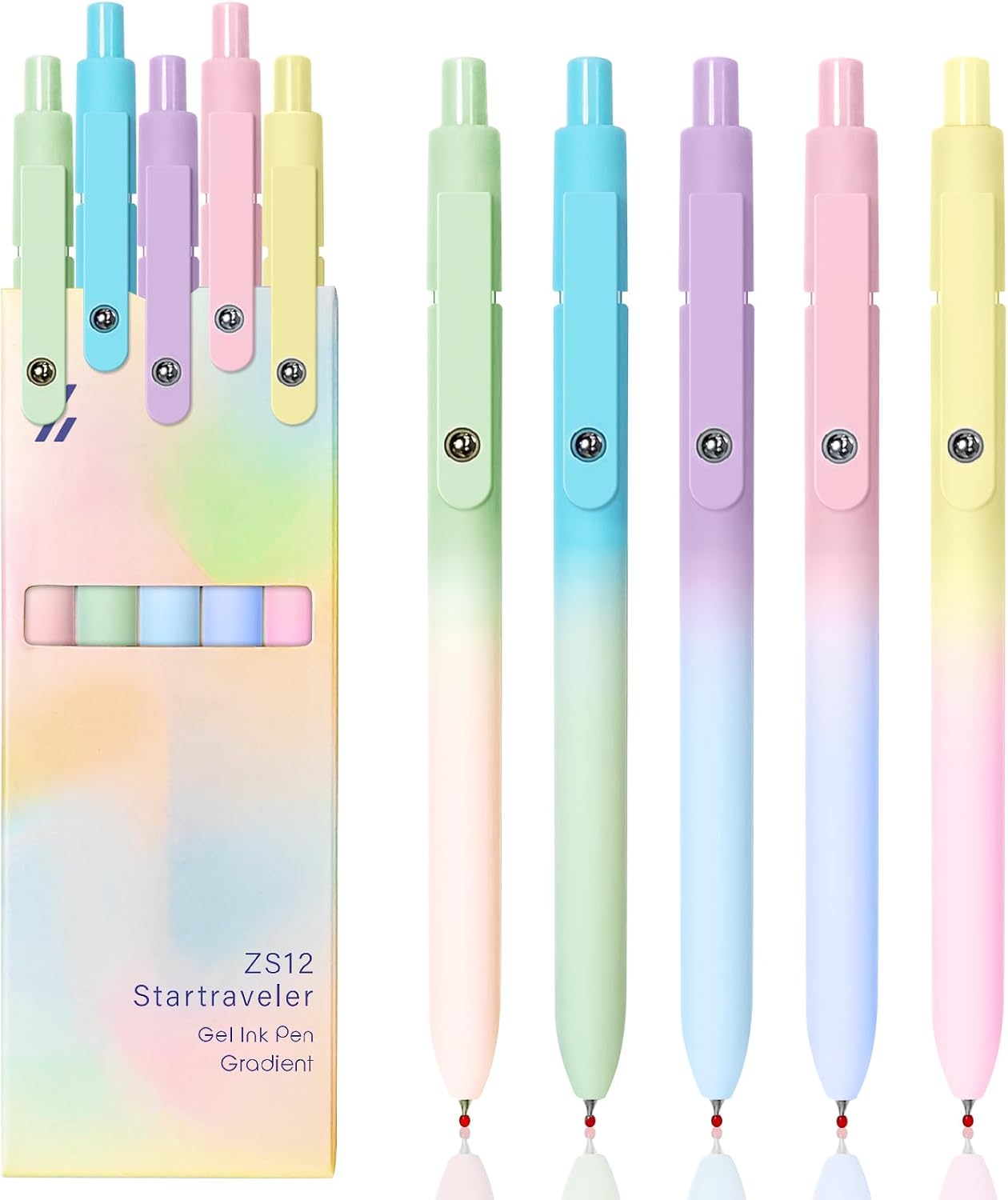 Gel Pens, 5 Pcs Black Ink Pens for Women, 0.7mm Medium Point Smooth Writing Pens with Silicone Grip, High-End Series Metal Clip Retractable Pens for Journaling Note Taking (5 Pcs Pastel)