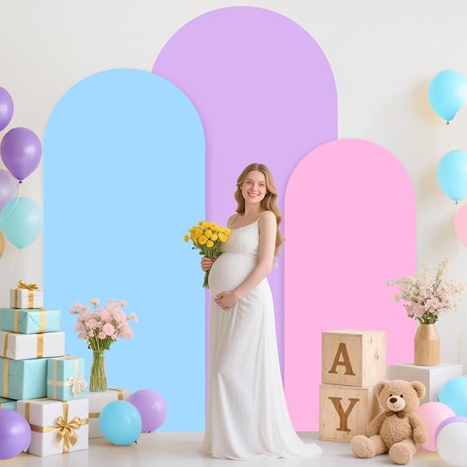 MODFUNS Spandex Arch Backdrop Cover 6ft 6.6ft 7.2ft Lavender Light Blue Pink Wedding Arch Cover Set of 3 Fitted Arch Stand Covers Stetchy Backdrop Cover for Wedding Birthday Party Decor