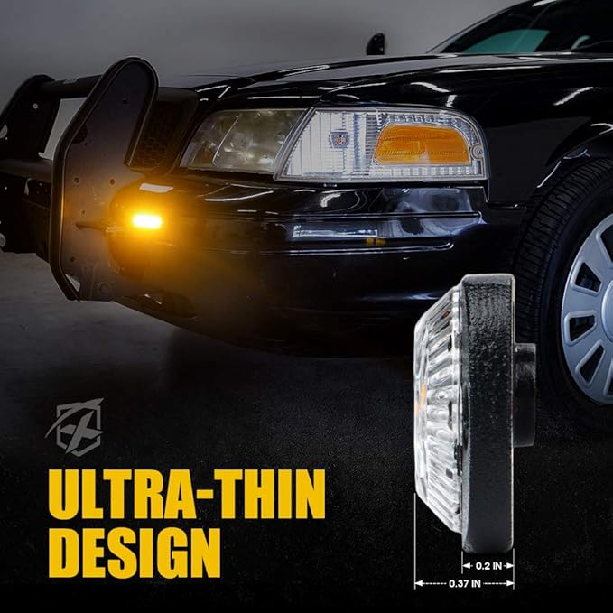 Xprite 4PCS LED Emergency Strobe Lights, Amber 6-LED Surface Mount Flashing Strobe Lights, Sync Feature Ultra Slim Grill Light for Off-Road Vehicles ATV SUV Trucks Cars