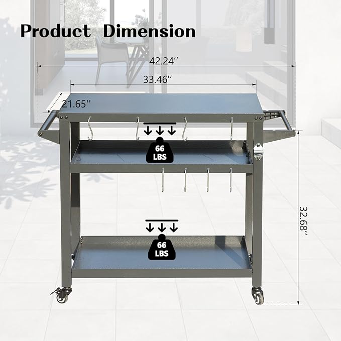 Domi 3-Tier Outdoor BBQ Grill Cart with Lockable Wheels | Portable Pizza Oven Stand & Food Prep Station | Compatible with Blackstone Griddle & Propane Tanks | All-Weather Patio Cooking cente