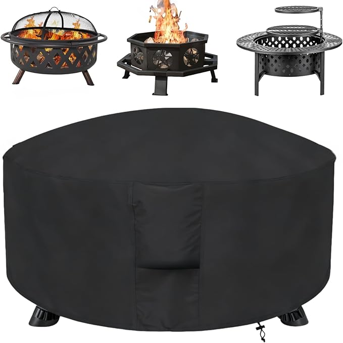POMER Patio Fireplace Cover, Round Fire Pit Cover for Outdoor Fireplace Waterproof Heatwave Fire Bowl Cover Round