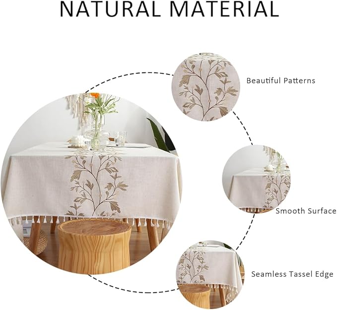 Pahajim Rustic Linen Tablecloth Cotton Waterproof Table Cloth for Kitchen Dining with Tassel Rectangle Tablecloths Rectangle/Oblong,55''x71'',4-6 Seats