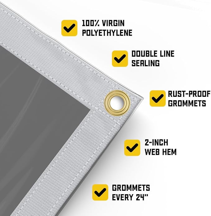 Core Tarps 30 Mil Extreme Heavy Duty Clear Tarp with Gromments - 16x20ft Super Clear Tarps Heavy Duty Waterproof Vinyl Tarpaulin, Transparent Tarp for Outdoor, Camping & Construction, Clear Grey