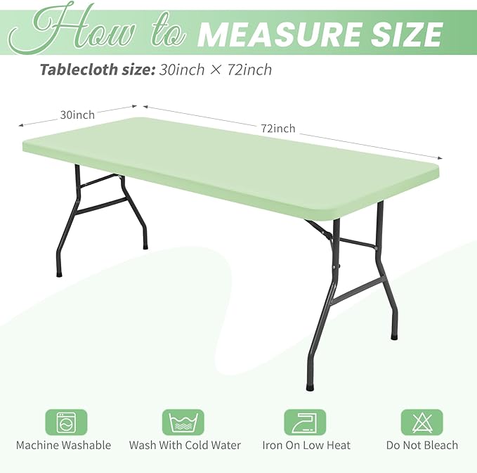 10 Pack Stretch Fabric Table Top Cap Cover, Sage Green Table Covers fits 6Ft Tables, Washable Elastic Universal Rectangle Tablecloth Protector for Indoor Outdoor Party Picnic Wedding (30" W x 72" L)