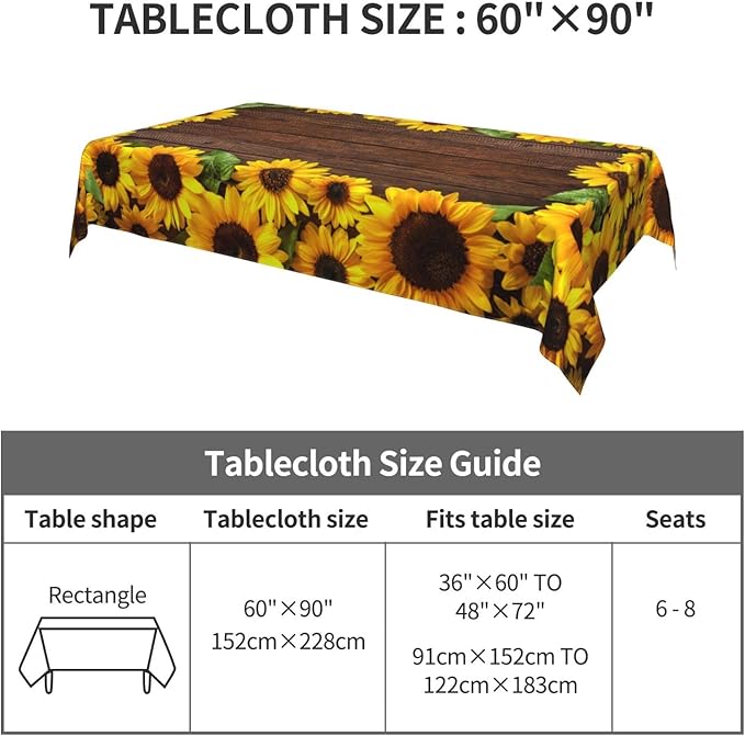 Worltoldb Sunflower Tablecloths Polyester Table Cloth for Kitchen Dinning Table Washable Table Cover for Parties Wedding Picnic Farmhouse