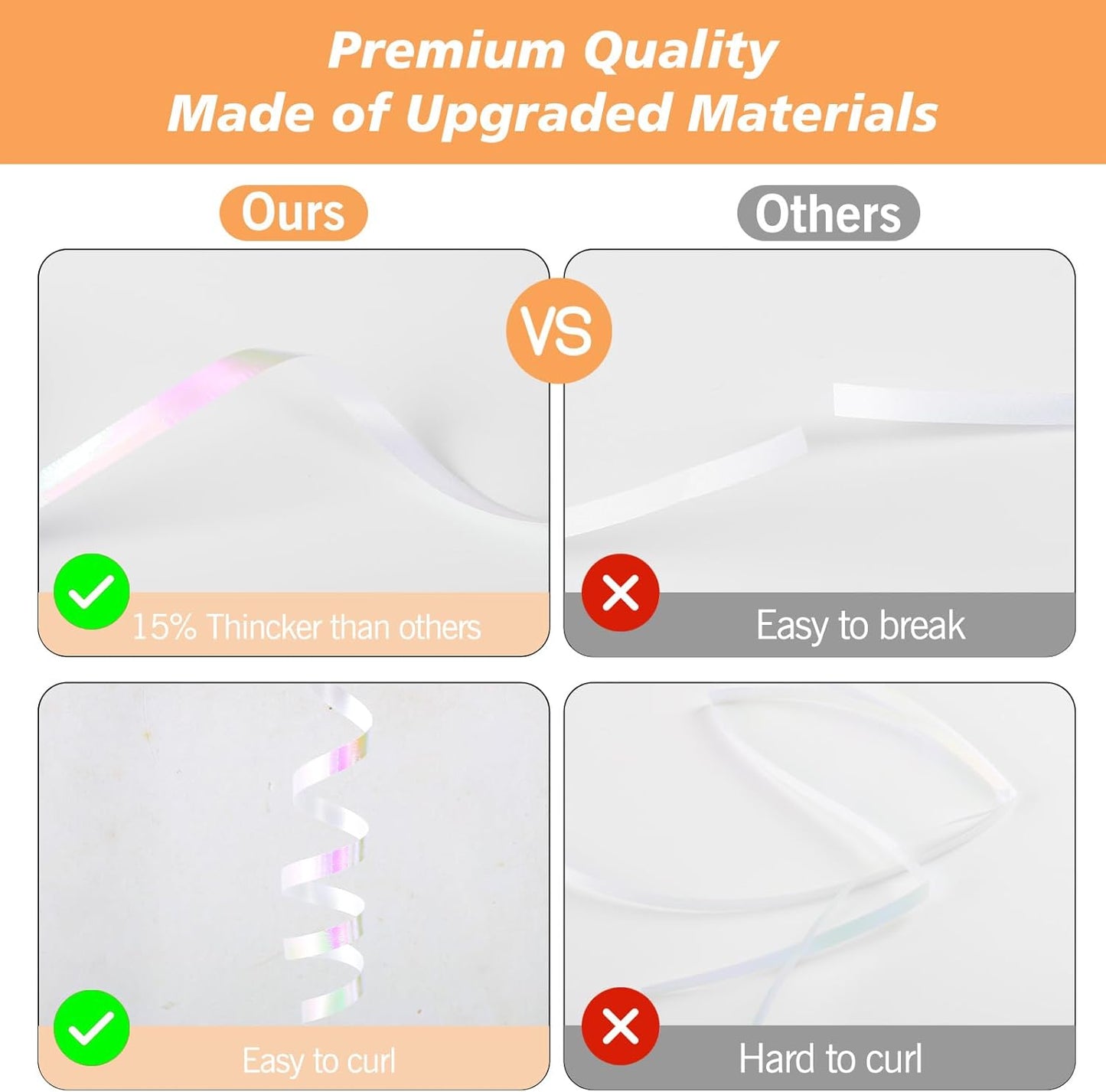 500 Yard Curling Ribbon, 3/16" White Gradient Curly Ribbons for Crafts, Balloon String Ribbon for Balloons, Gift Wrapping Ribbons for Christmas Halloween Birthday Party Decorations