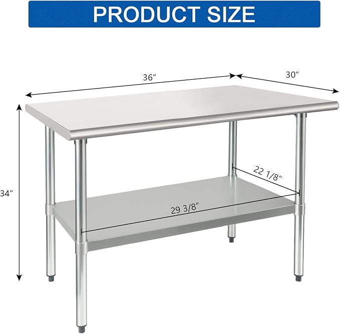 HARDURA Stainless Steel Table 30X36 Inches with Undershelf and Galvanized Legs NSF Heavy Duty Commercial Metel Table for Food Prep