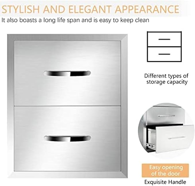 BBQ Outdoor Kitchen Drawers Stainless Steel 3-Drawer Enclosed Built-in Flush Mount for Outdoor Kitchens & Islands, 14Wx23Dx15H